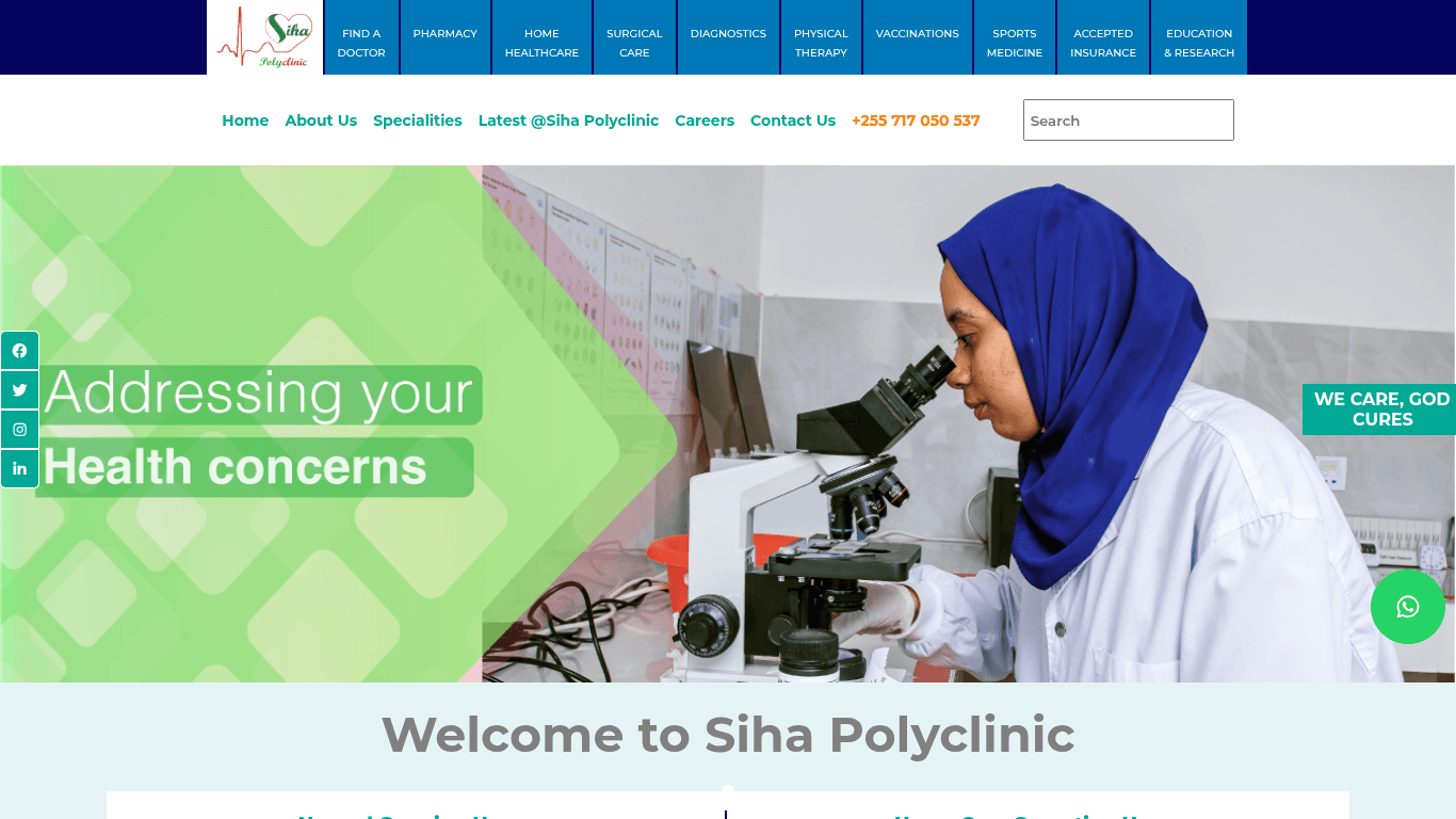 Siha Polyclinic clinical portal and specialist directory interface